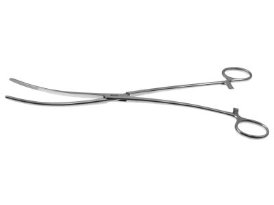 Bozeman uterine dressing forceps, 10 1/4'',curved shanks, curved, serrated jaws, ring handle