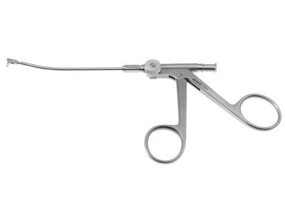Carley micro backbiting punch forceps, working length 100mm, curved down, 2.0mm x 3.5mm bite, ring handle