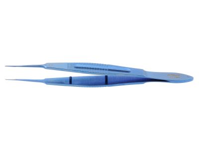 Castroviejo suturing forceps, 4 3/8'',straight shafts, 0.3mm 1x2 teeth, TC dusted tying platforms, wide serrated flat handle, titanium