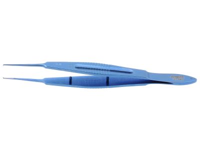 Castroviejo suturing forceps, 4 3/8'',straight shafts, 0.5mm 1x2 teeth, TC dusted tying platforms, wide serrated flat handle, titanium