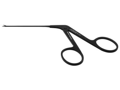 Ambler ear forceps, 5 1/4'',working length 70.0mm, very delicate, straight, 3.0mm serrated jaws, ring handle, ebonized finish for reduced glare