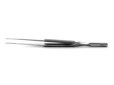 DeBakey microsurgical tissue forceps, 7'',straight, 1.0mm atraumatic tips, round counterweight handle