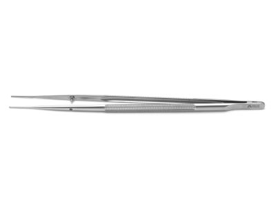 DeBakey microsurgical tissue forceps, 8 1/4'',straight, 1.0mm wide atraumatic tips, 8.0mm diameter round balanced handle
