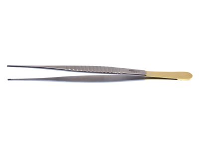 DeBakey needle pulling tissue forceps, 7 3/4'',straight, 2x4 teeth, 2.0mm TC tips with serrated platform, flat handle
