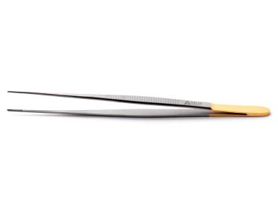 DeBakey needle pulling tissue forceps, 7 3/4'',delicate, straight, 2x4 teeth, 1.5mm TC tips with serrated platform, flat handle