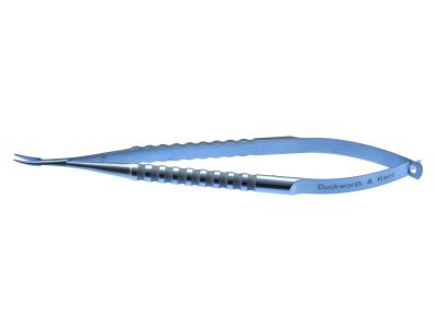 D&K needle holder, 4 3/4'',delicate, curved, 7.0mm smooth jaws, round handle, without lock, tag spring, titanium