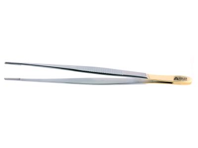 Dressing forceps, 5 3/4'',delicate, straight, serrated TC jaws, flat handle