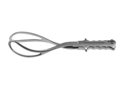 Elliot obstetrical forceps, 12 1/2'',short model, fenestrated blades, grip handle