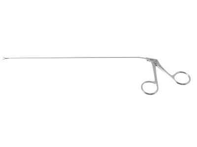 Feder-Ossoff micro laryngeal grasping forceps, working length 230mm, double-action, straight, 1.1mm wide serrated jaws, with suction, ring handle