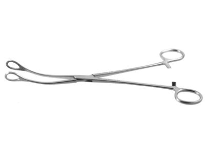 Foerster sponge forceps, 9 1/2'',curved, serrated jaws, ring handle