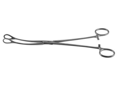 Foerster sponge forceps, 9 1/2'',curved, serrated jaws, ring handle