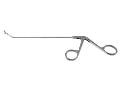 Frontal sinus recess giraffe forceps, working length 125mm, curved up 45º, double-action, 3.0mm horizontal cup jaws, ring handle