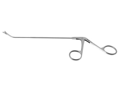 Frontal sinus recess giraffe forceps, working length 125mm, curved up 45º, double-action, 3.0mm vertical cup jaws, ring handle