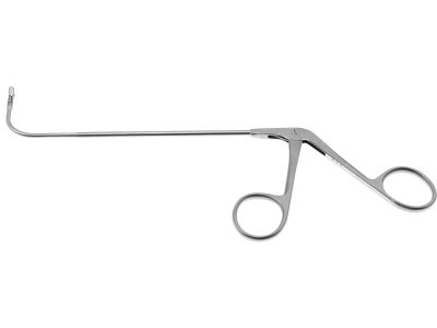 Frontal sinus recess giraffe forceps, working length 125mm, curved up 90º, double-action, 3.0mm horizontal cup jaws, ring handle