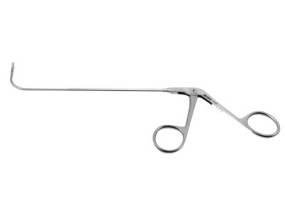 Frontal sinus recess giraffe forceps, working length 125mm, curved up 90º, double-action, 2.0mm horizontal cup jaws, ring handle