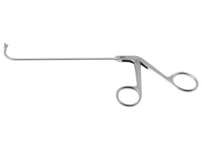 Frontal sinus recess giraffe forceps, working length 130mm, curved up 90º, single-action, 2.0mm vertical thru-cutting cup jaws, ring handle