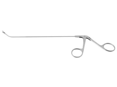 Frontal sinus recess giraffe forceps, working length 170mm, curved up 45º, double-action, 2.0mm horizontal cup jaws, ring handle