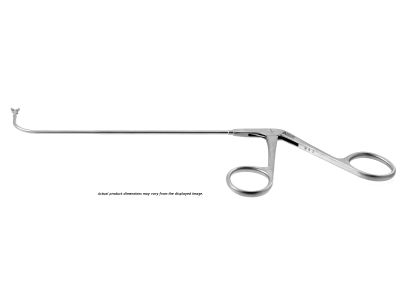 Frontal sinus recess giraffe forceps, working length 170mm, curved up 90º, double-action, 2.0mm vertical cup jaws, ring handle