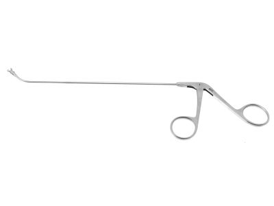 Frontal sinus recess giraffe forceps, working length 170mm, curved up 45º, double-action, 3.0mm vertical cup jaws, ring handle