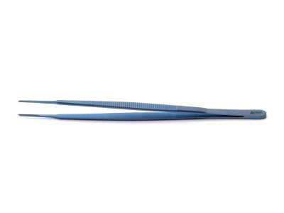 Gerald dressing forceps, 7'',delicate, straight, 1.0mm serrated tips, flat handle, titanium