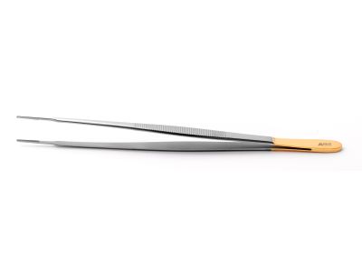 Gerald dressing forceps, 9'',delicate, straight, 1.0mm serrated TC tips, flat handle