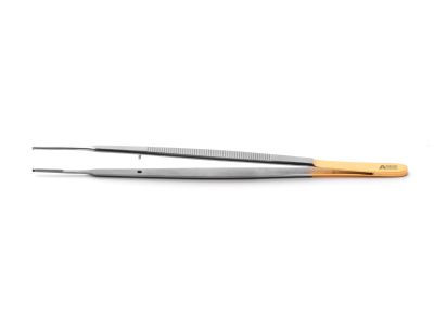 Gerald tissue forceps, 7'',delicate, straight, 1x2 teeth, 1.0mm serrated TC tips, flat handle