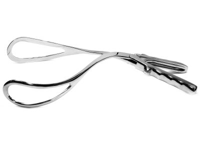 Gillespie obstetrical forceps, 15'',fenestrated blades, grip handle