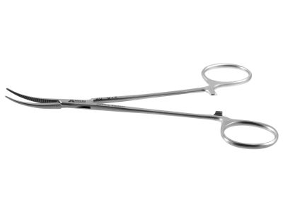Halstead hemostatic mosquito forceps, 6'',delicate, curved, serrated jaws, ring handle