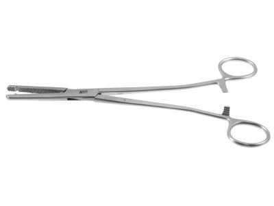 Heaney-Rezek hysterectomy forceps, 8 1/4'',straight, cross-serrated, single-toothed jaws, ring handle