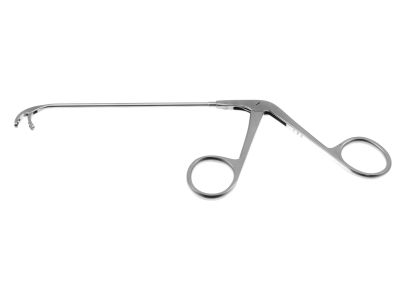 Heuwieser antrum grasping forceps, working length 130mm, curved down 90º, cup jaws open backwards to 120º, ring handle