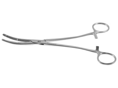 Heaney-Rezek hysterectomy forceps, 8 1/4'',curved, serrated, double-toothed jaws, ring handle