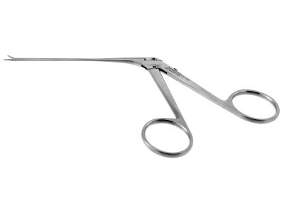 House miniature forceps, 5 1/4'',working length 73.0mm, very delicate, straight, 4.0mm fine serrated jaws, ring handle