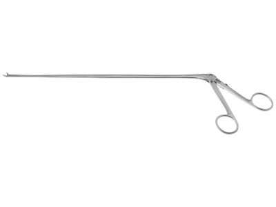 Jackson laryngeal cup forceps, working length 280mm, angled up, 2.0mm cup jaws, used through Jackson scopes, ring handle
