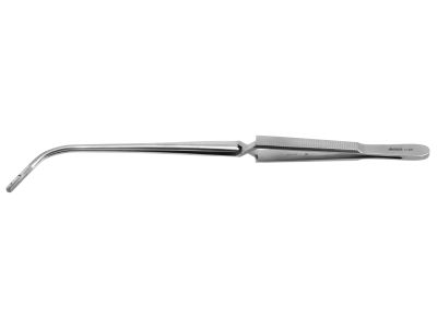 Jackson laryngeal applicating forceps, 10 1/2'',cross-action, strongly curved shaft, straight, 1x2 teeth serrated jaws, flat handle
