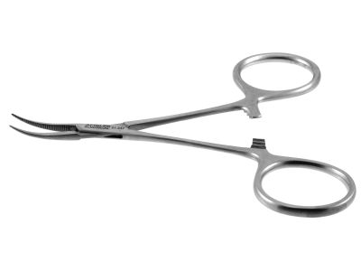 Jacobson micro mosquito forceps, 4'',extremely delicate, curved, serrated jaws, ring handle