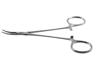 Jacobson micro mosquito forceps, 5'',extremely delicate, curved, serrated jaws, ring handle