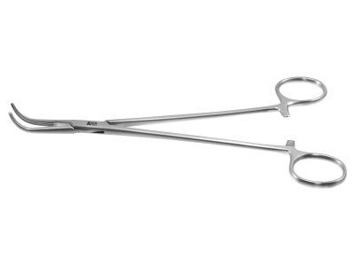 Lahey gall duct forceps, 7 1/4'',curved, longitudinal serrated, short jaws, ring handle