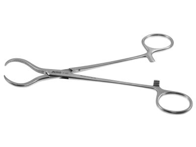 Lewin bone holding forceps, 7'',slightly curved, serrated jaws, ring handle