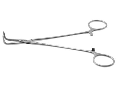 Meeker artery forceps, 7'',right angled, serrated jaws, ring handle