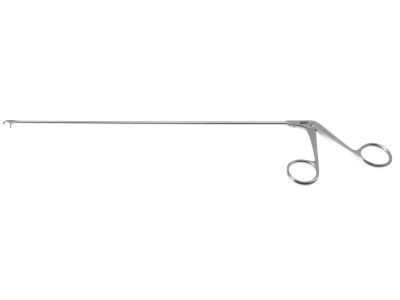 Kleinsasser micro laryngeal cup forceps, original model, working length 230mm, straight, horizontal opening, curved right, 2.0mm round cup jaws, ring handle