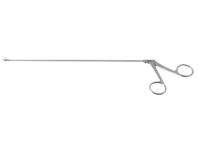Kleinsasser micro laryngeal cup forceps, original model, working length 230mm, straight, horizontal opening, curved left, 2.0mm round cup jaws, ring handle