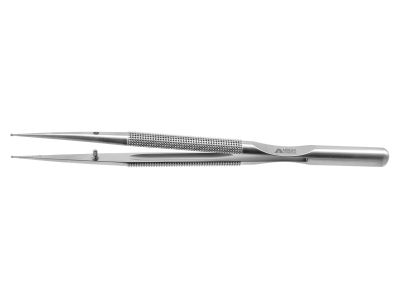 Microsurgical forceps, 6'',straight, 1.0mm TC dusted micro-ring tips with tying platform, round counterweight handle 