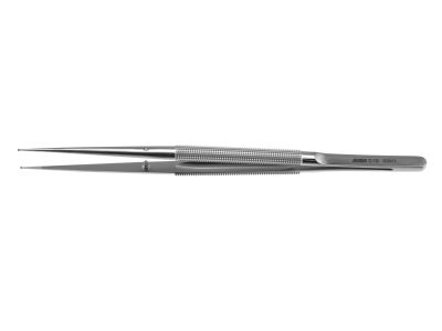 Microsurgical forceps, 7'',straight, 1.0mm TC dusted micro-ring tips with tying platform, lightweight round handle