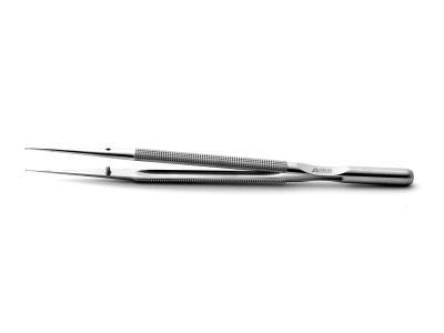 Microsurgical forceps, 7 1/4'',straight, 1.0mm TC dusted micro-ring tips with tying platform, round counterweight handle 