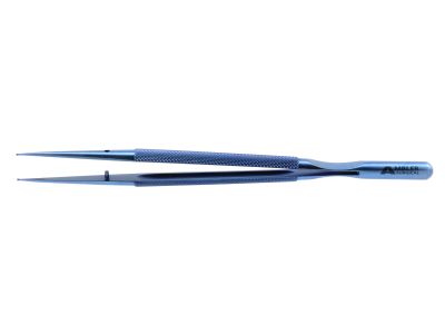 Microsurgical forceps, 7 1/4'',straight, 1.0mm TC dusted micro-ring tips with tying platform, round counterweight handle, titanium