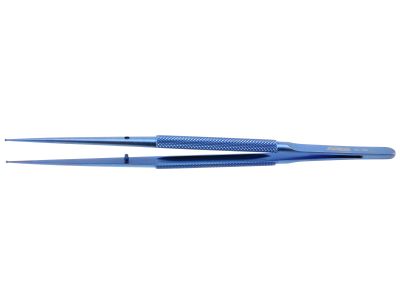Microsurgical forceps, 7 1/4'',straight, 1.0mm TC dusted micro-ring tips without tying platform, lightweight round handle, titanium