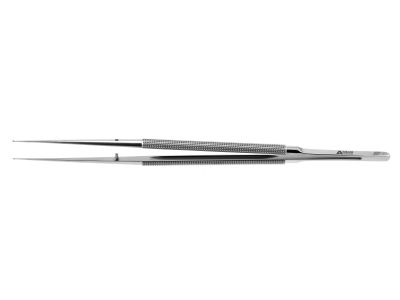 Microsurgical forceps, 8 1/4'',straight, 1.0mm TC dusted micro-ring tips with tying platform, lightweight round handle