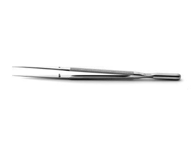 Microsurgical forceps, 8 1/4'',straight, 1.0mm TC dusted micro-ring tips with tying platform, round counterweight handle 