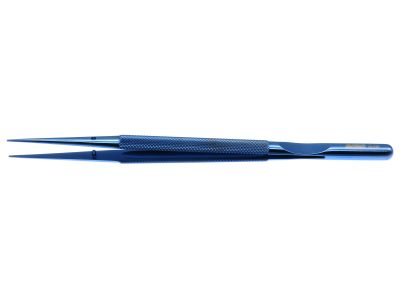 Microsurgical tissue forceps, 7'',straight, 0.5mm TC dusted tips with tying platform, round counterweight handle, titanium