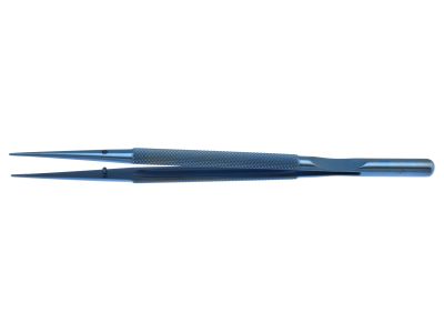 Microsurgical tissue forceps, 7'',straight, 1.0mm TC dusted tips with tying platform, round counterweight handle, titanium